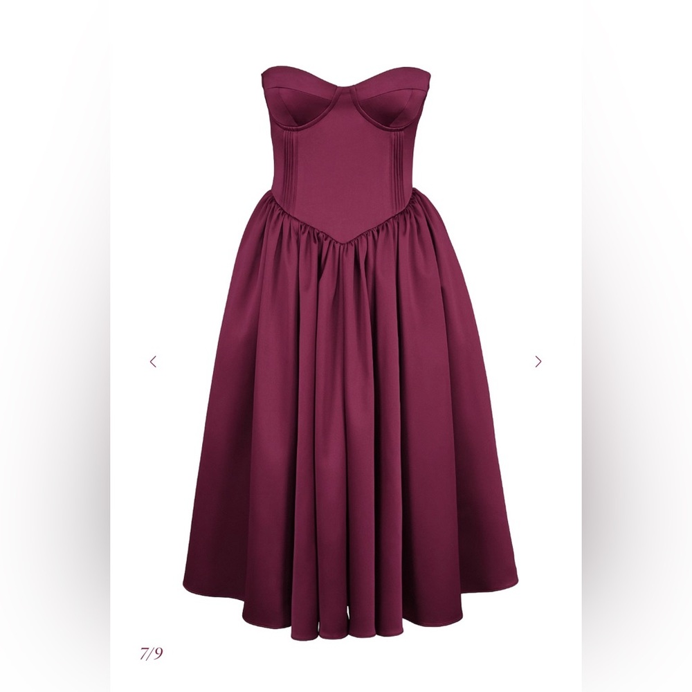 House of CB Coco Burgundy Satin Tulle Midi Dress - Picture 3 of 9